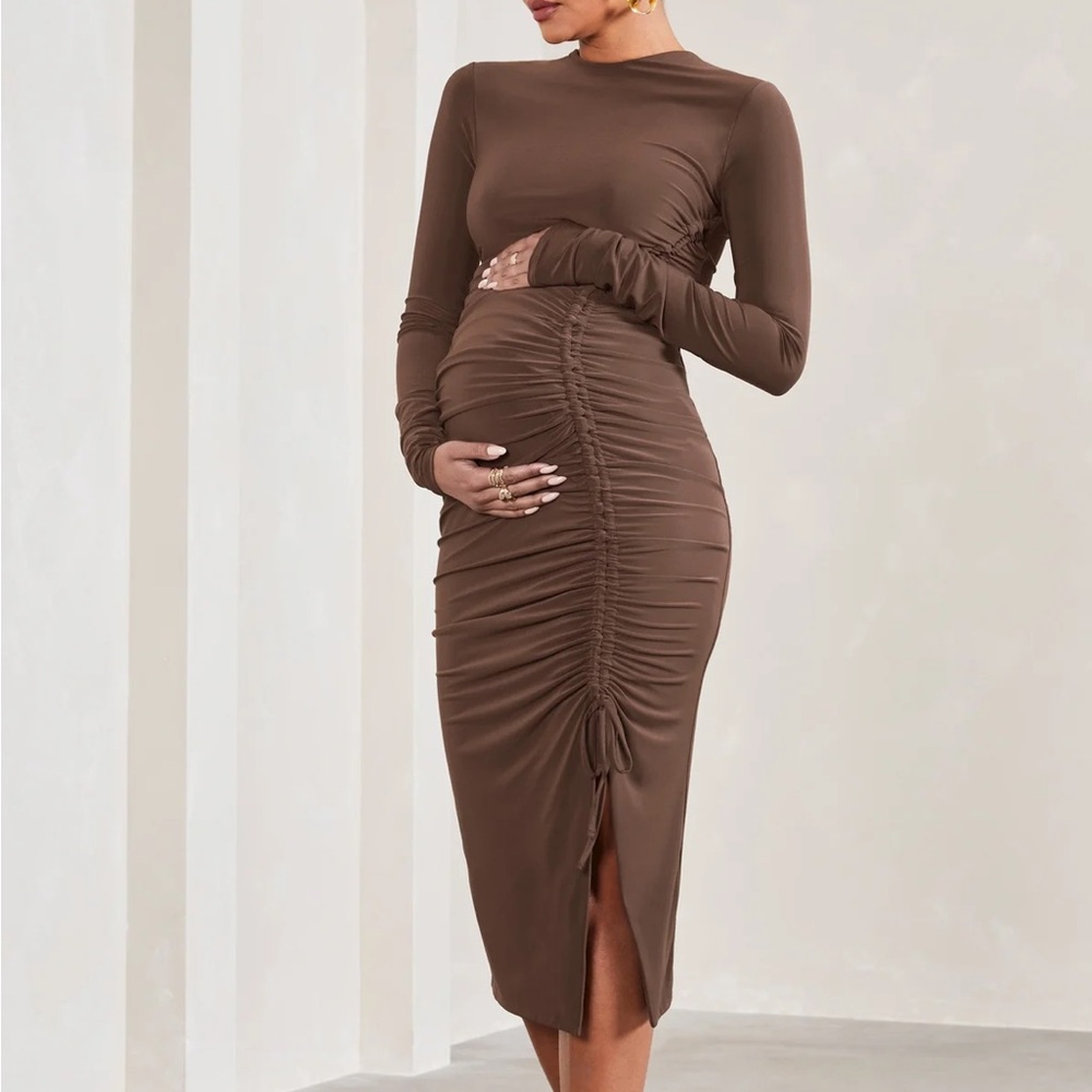 Club L London Eternal Ruched Long Sleeve Maternity Dress